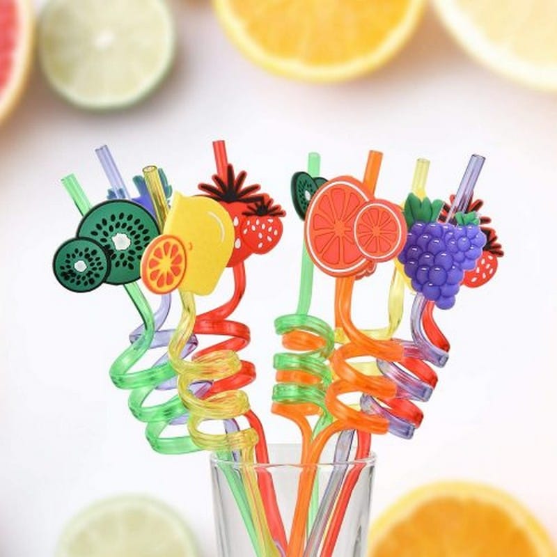 Plastic Reusable Fruit Straws Drinking Straws Birthday Party